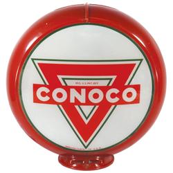 Petroliana, gasoline globes (2), both Conoco, molded plastic frames, both in VG cond, 17 H x 16 Dia.