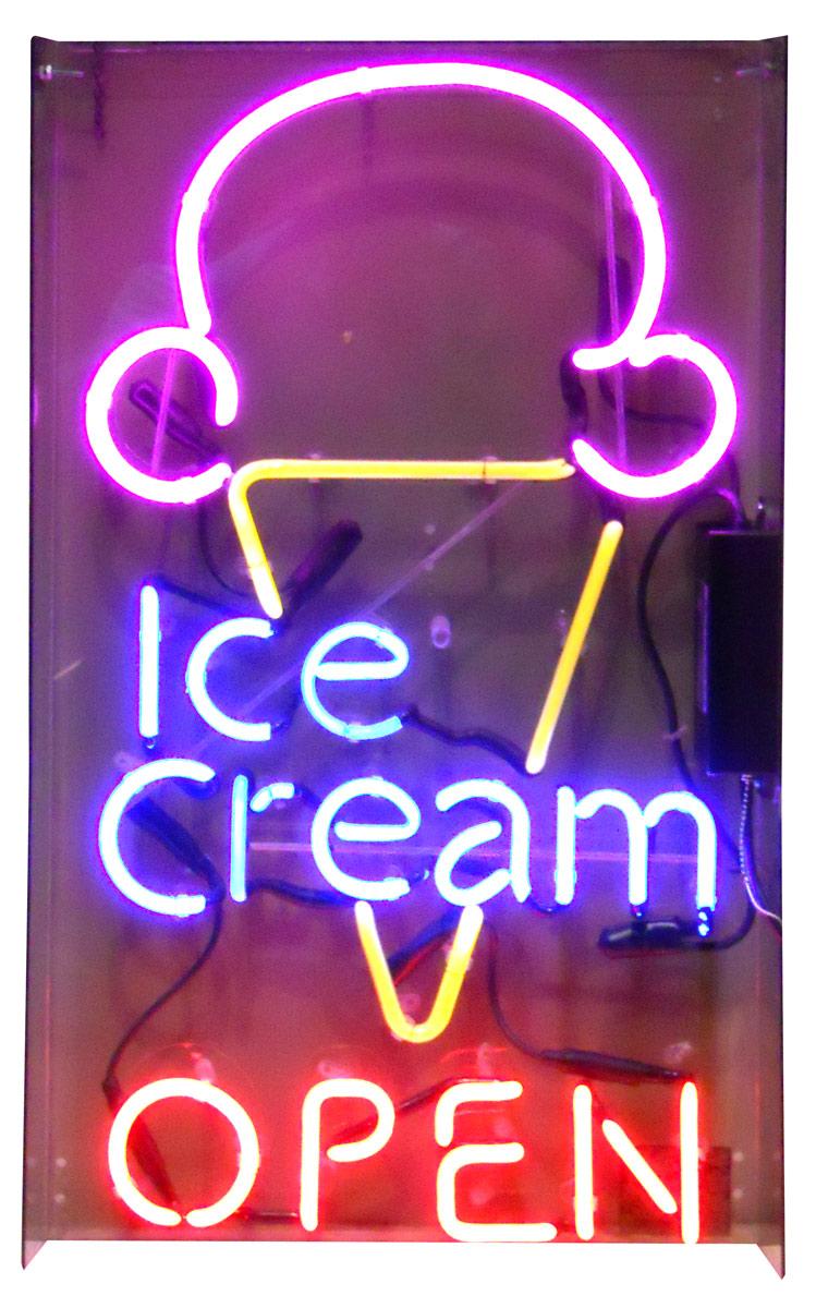 Ice Cream Neon sign, 4 color neon Ice Cream "OPEN", Exc working cond