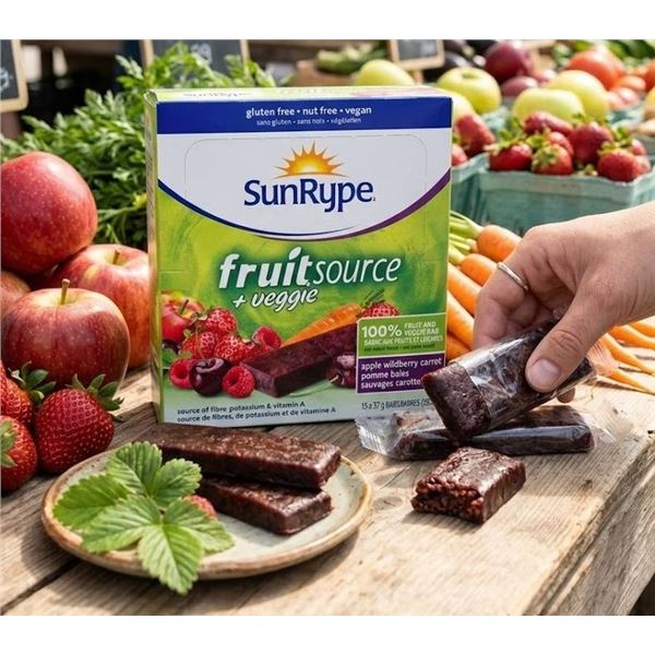 SunRype FruitSource + Veggie Apple Wildberry Carrot Bars, 15 x 37g, 555g