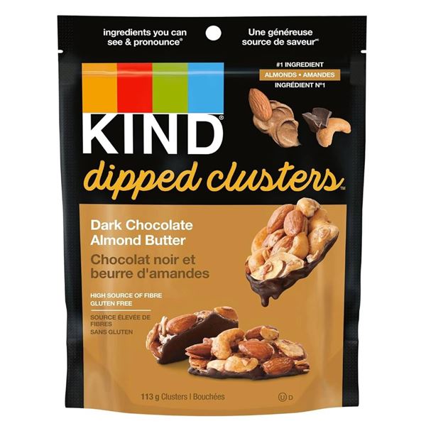 Lot of 8 - Kind Dipped Clusters, Dark Chocolate Almond Butter, 113 g