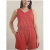 Image 1 : Ladies' Sleeveless Red Romper with Drawstring Waist (Size Small)