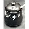 Image 2 : Black Ceramic Sugar Bowl With Lid and Spoon, 12 Oz Capacity
