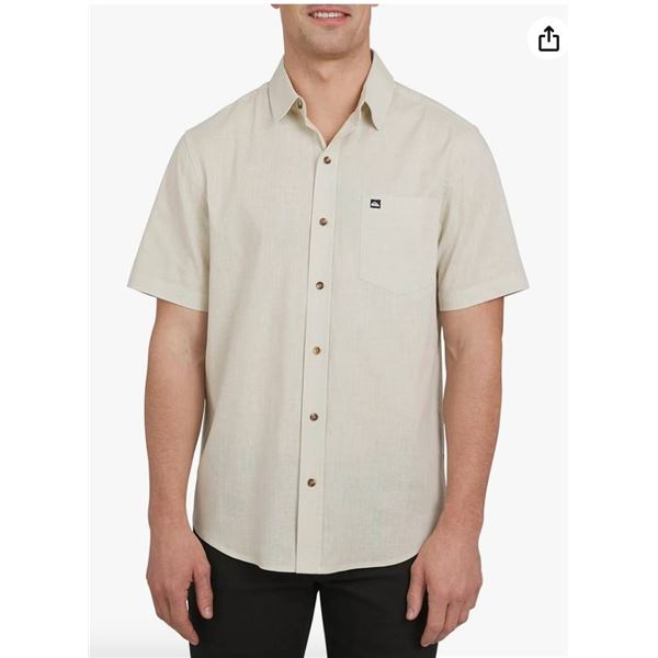 Quiksilver Mens Short Sleeve Button-Up Shirt, Size L, Beige