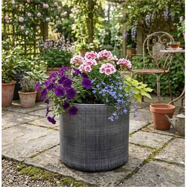Rivet Rustic Textured Stoneware Planter in Dark Gray, Model ASIN B07QCS4WVS