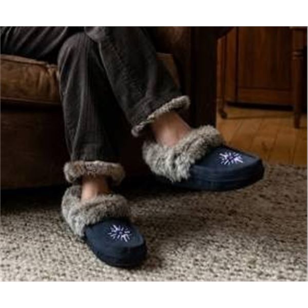 Eugene Cloutier 12658L Ladies Slippers Navy Blue with Fur Trim
