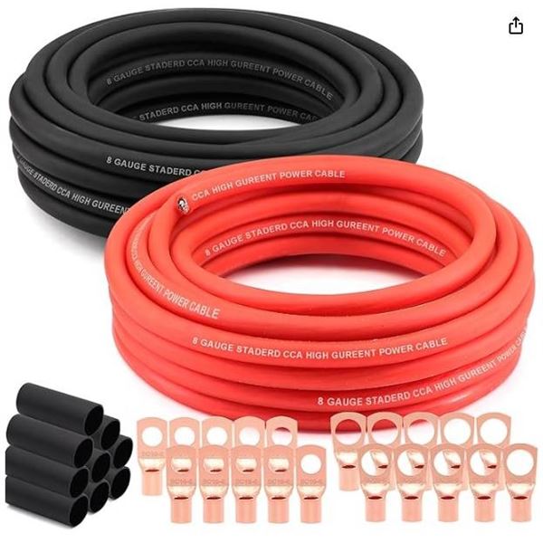 GearIT 8 Gauge 25 Ft Power and Ground Wire Set, Black and Red