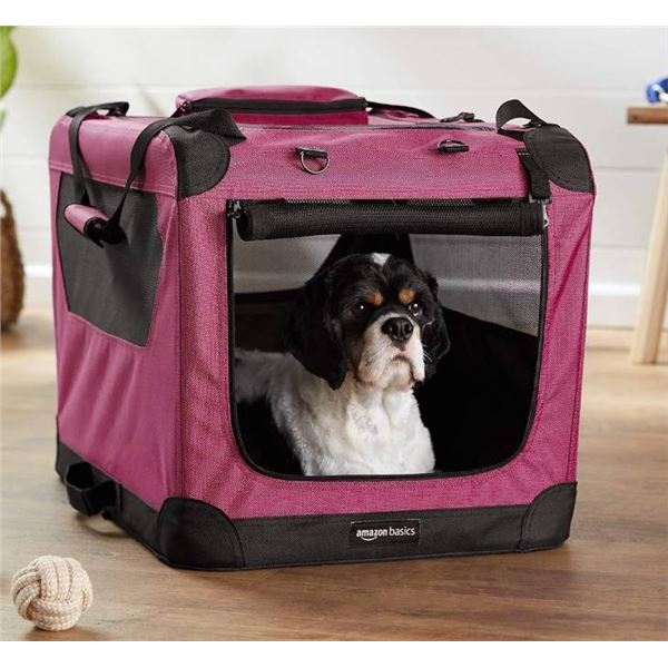 Amazon Basics Premium Folding Portable Soft Pet Crate, Red, 36 in/91 cm