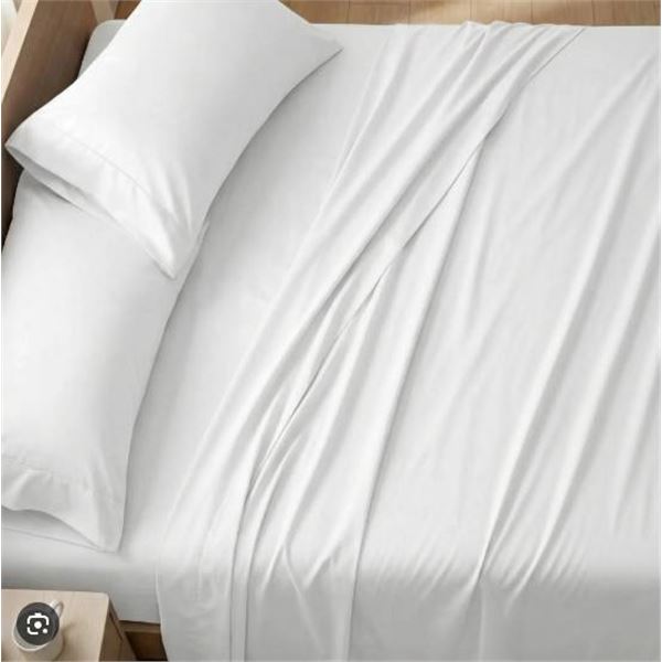 Decolure King Size Bamboo Sheets, 4-Piece Bed Sheet Set in White