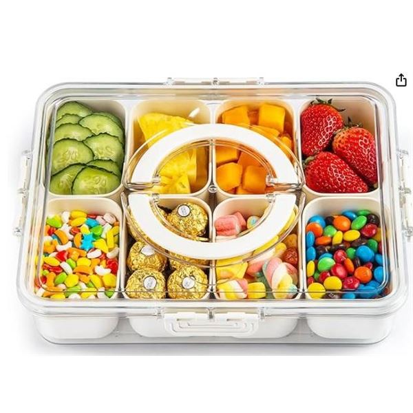 lot of 2 - YankeeSkyÂ Snackle Box,Divided Clear Snack Box Serving Tray with Lid and Handle