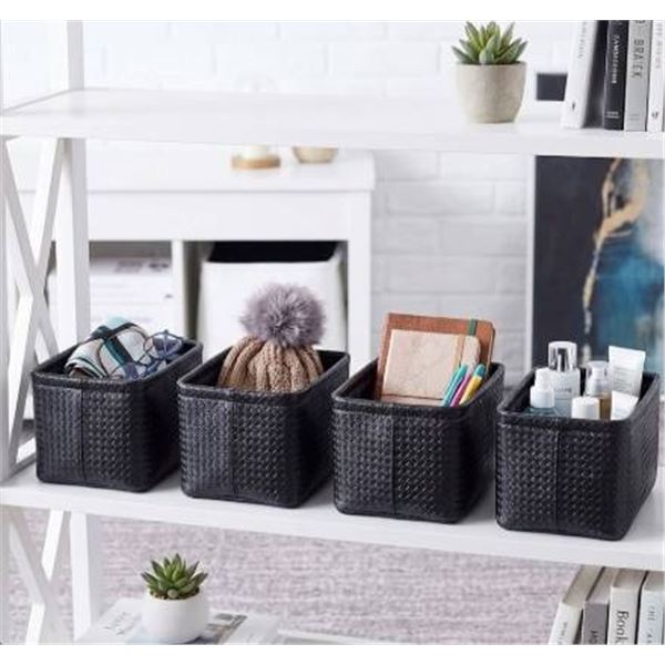 Lot of 4 ( 2 - 2 packs) Amazon Basics Storage Bin â€“ Metallic Black, 2-Pack