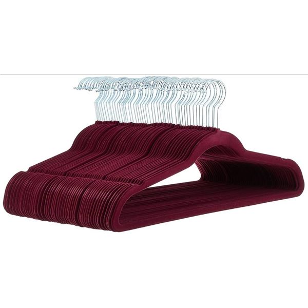 AmazonBasics Velvet Hangers, Burgundy/Silver, 100-Pack