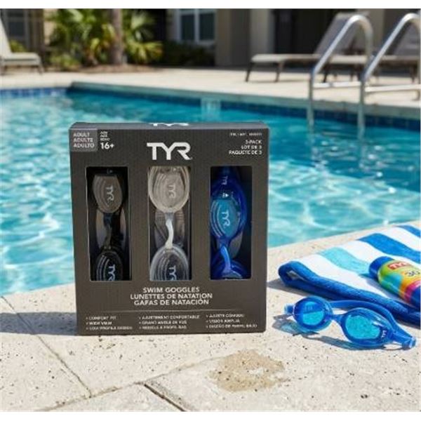 TYR Swim Goggles 3-Pack Set for Adults, Model 1812871