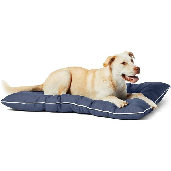 Amazon Basics Outdoor Water Repellent Pet Pillow Bed, Blue, Large