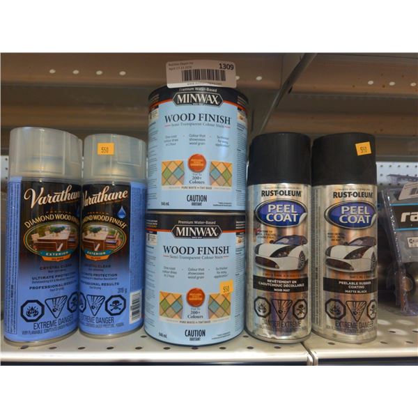 ASSORTED LOT OF Wood Finish and Peel Coat Spray