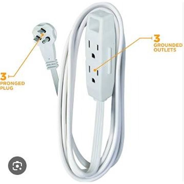 Lot of 4 White Power Strip, 3-Outlet, 2-Prong Plug