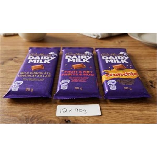 Cadbury Dairy Milk Assorted Bars 12x90g - 4 of each flavor