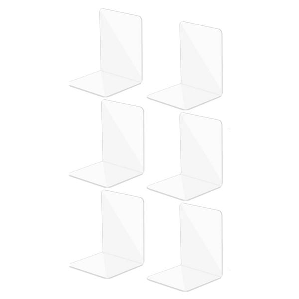 JIANTA 3 Pairs Acrylic Book Ends, Clear Acrylic Bookends for Book Shelves, Plastic Book Ends Desktop