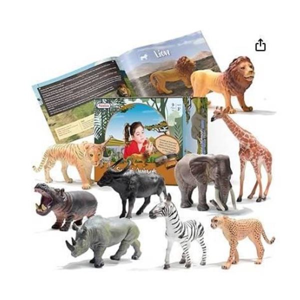 Lot of 2 - Prextex Safari Animals 9-Piece Set With Learning BookÂ