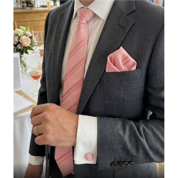 Men's Pink Tie With Matching Pocket Square and Cufflinks Set