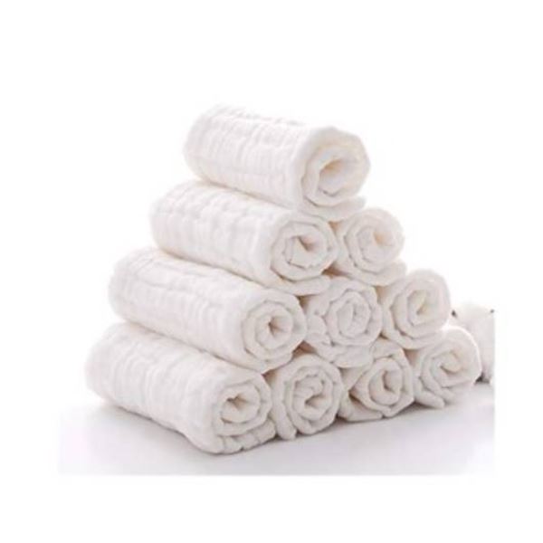 Mukin 10-Pack Baby Muslin Washcloths, 12x12 Inches, Cotton Wipes