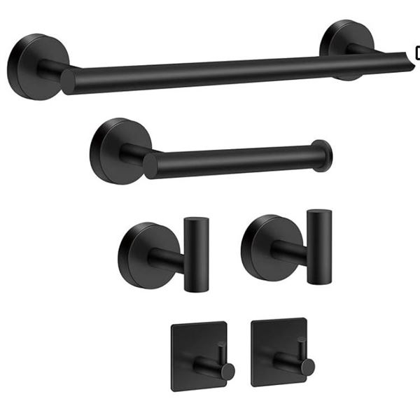 MengxFly Bathroom Hardware Set, Matte Black, 6-Piece Combination