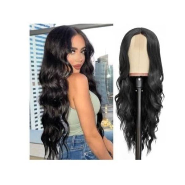 Nayoo Long Black Wavy Wig, 26 Inch, Synthetic Heat-Resistant Fiber