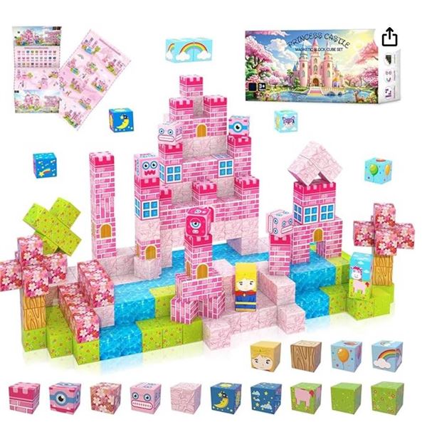 WSHIMIN Princess Castle Magnetic Block Cube Set, 32 Pieces, Ages 3+