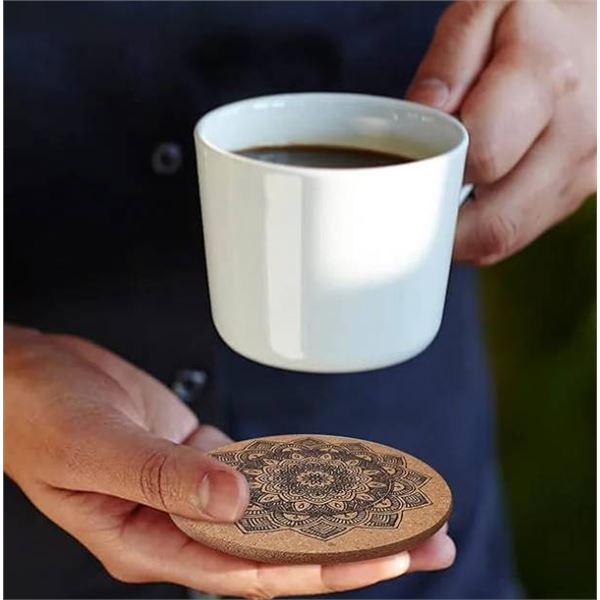 12 Pc Cork Coasters with Metal Holder