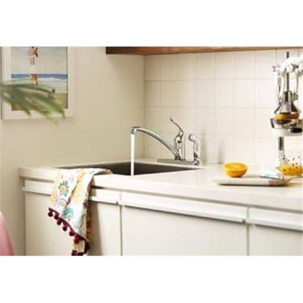 Moen Adler Single-Handle Low ARC Kitchen Faucet in Chrome with in Deck Side Sprayer