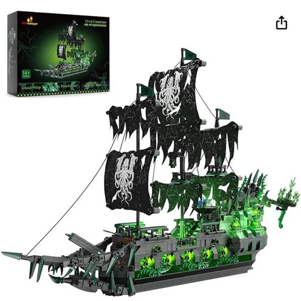 JMBricklayer Pirate Ship Building Blocks Sets with Lights, Ghost Ship Flying Dutchman Model Ship Boa