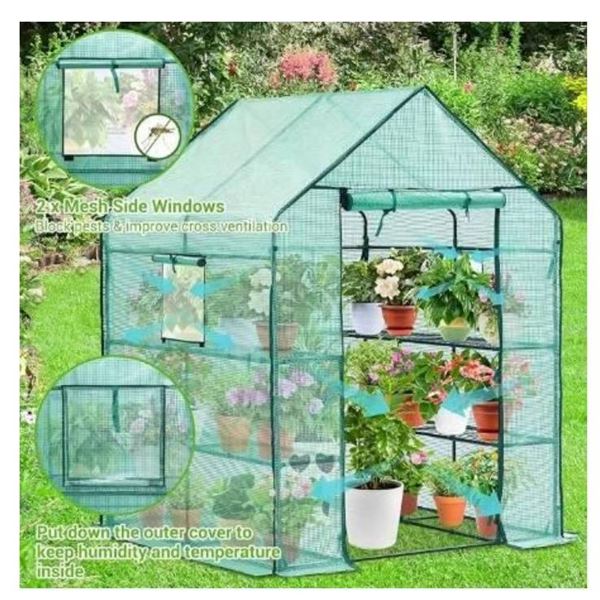 FCLÂ Walk-In Greenhouse 56in x 56in x 77in with PE Cover and Zipper Front Roll-Up Access