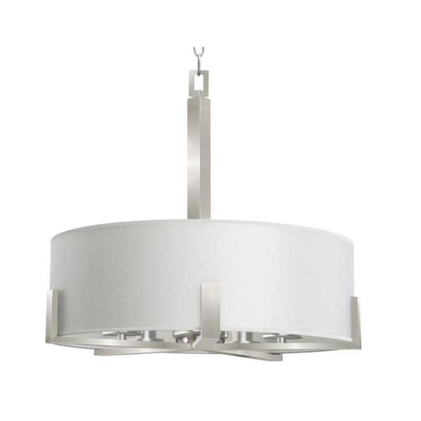 Allen + Roth 5-Light Jaelyn Chandelier in Satin Steel Finish with White Fabric Shade