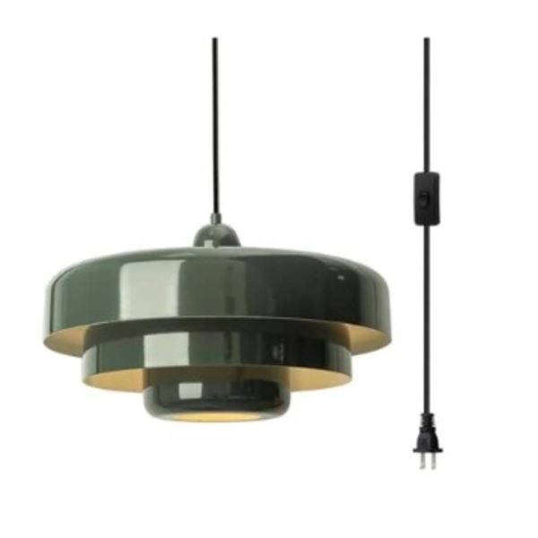 DoungRos Plug-in Green Pendant Light Fixture, 16FT Cord, 3-Layer Shade Design