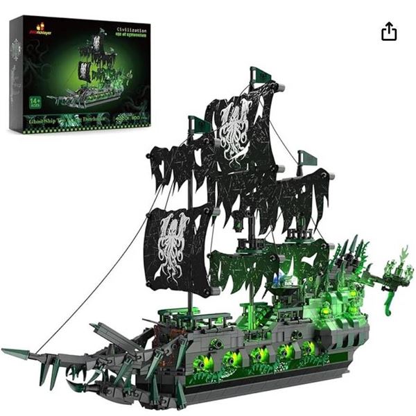 JMBricklayer Pirate Ship Building Blocks Sets with Lights, Ghost Ship Flying Dutchman Model Ship Boa