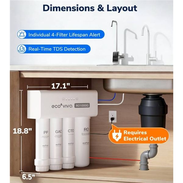 EcoViva Under Sink RO System, Model RO800G, 3:1 Pure to Drain