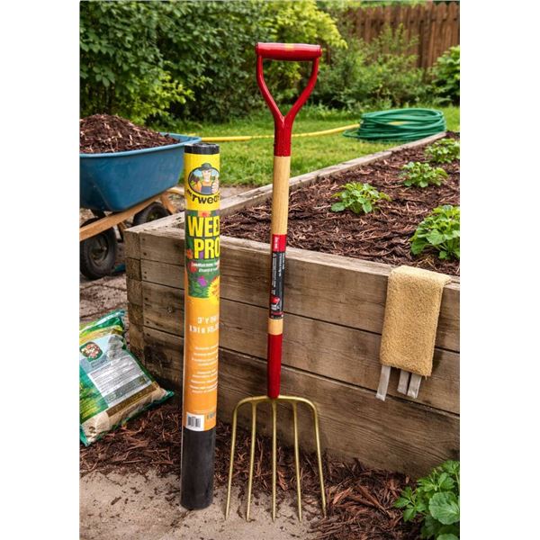 Garant Manure Fork and Dewitt Weed-Pro Landscaping Fabric