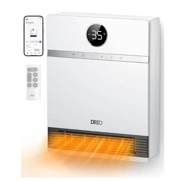 DREO Smart Wall Heater, IP24 Electric PTC Space Heater for Indoor Use, 30Â° Oscillation, Adjustable 