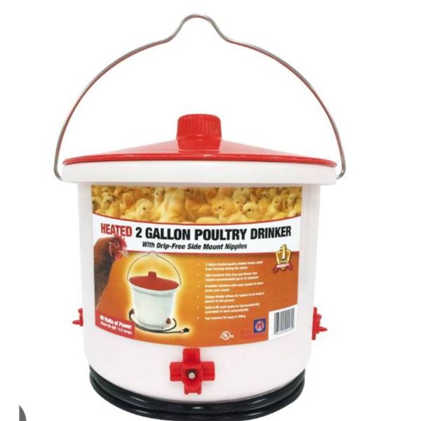 Heated 2 Gallon Poultry Drinker with Drip-Free Side Mount Nipples **NO LID**