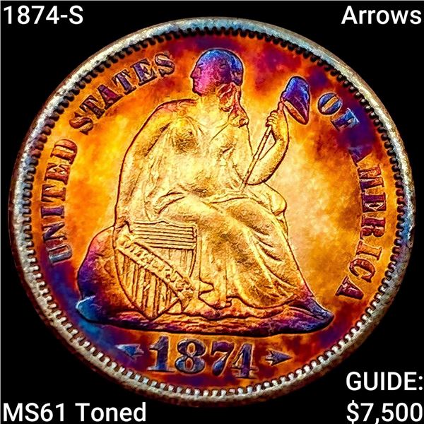 1874-S Arrows Seated Liberty Dime UNCIRCULATED