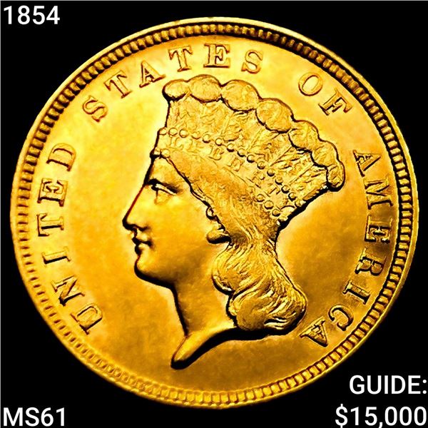 1854 $3 Gold Piece UNCIRCULATED