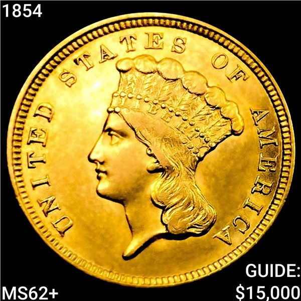1854 $3 Gold Piece UNCIRCULATED +