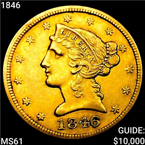 1846 $5 Gold Half Eagle UNCIRCULATED