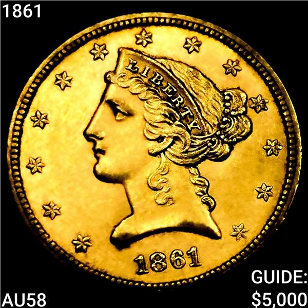 1861 $5 Gold Half Eagle CHOICE AU