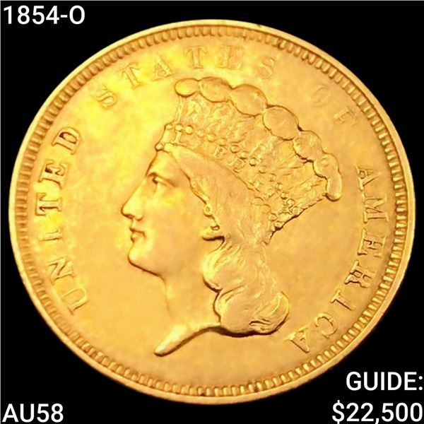 1854-O $3 Gold Piece CHOICE AU