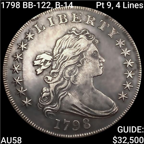 1798 BB-122, B-14, Pt 9, 4 Lines Draped Bust Dollar CHOICE AU