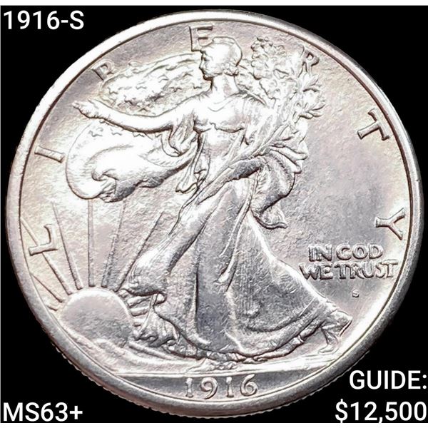 1916-S Walking Liberty Half Dollar CHOICE BU+