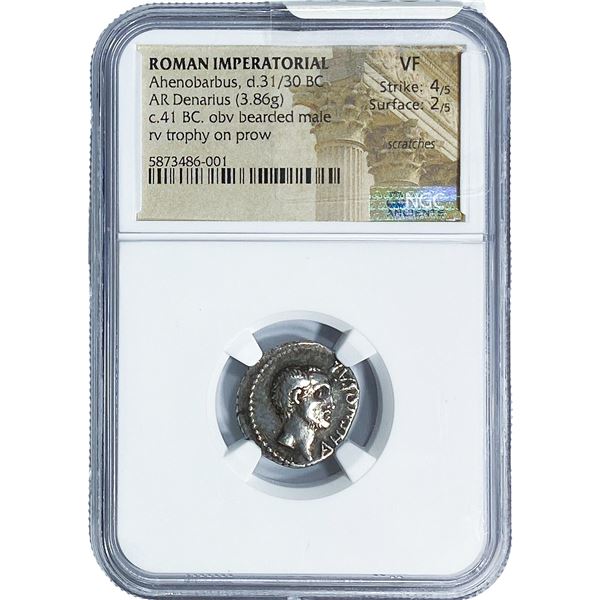 Roman Ahenobarbus, 31/30 BC Silver Denarius NGC