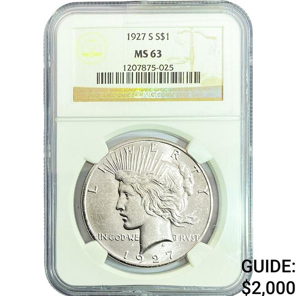 1927-S Silver Peace Dollar NGC MS63