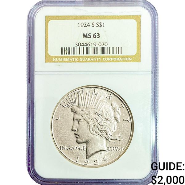 1924-S Silver Peace Dollar NGC MS63