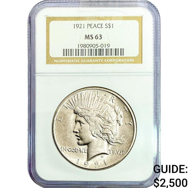 1921 Silver Peace Dollar NGC MS63